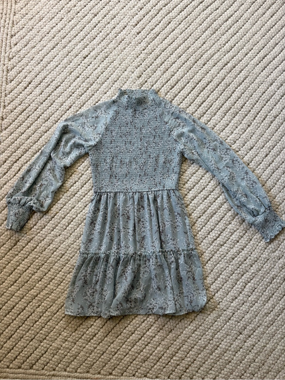 Storia Womens Smocked High-Neck Floral Dress - Light Blue M